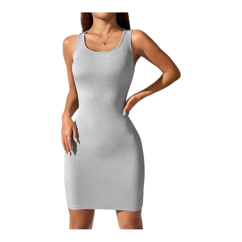 Color Ribbed Bodycon Tank Dress And Batwing Sleeve Set Size Large (8/10) - Picture 2 of 3